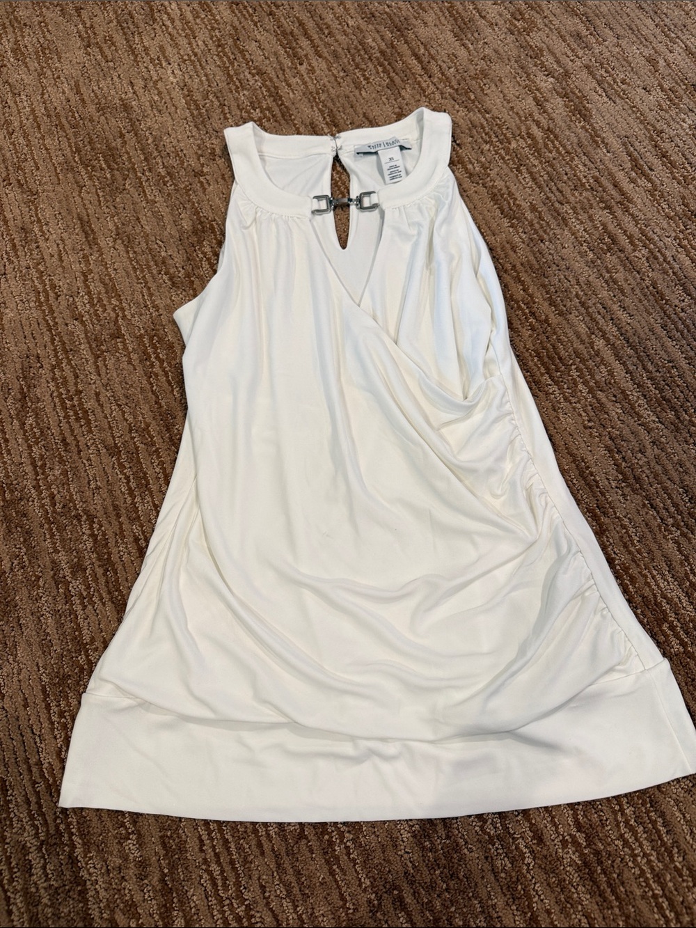 White House Black Market White Sleeveless Faux-Wrap Mini Top